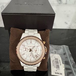 Michael kors white and rose gold watch with crystals